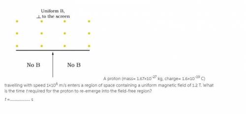 Pic A proton (mass= 1.67×10-27 kg, charge= 1.6×10-19 C) travelling with speed 1×106 m/s enters a reg