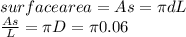 surface area = As = \pi dL \\\frac{As}{L} = \pi D = \pi \timeS 0.06