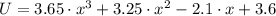 U = 3.65\cdot x^{3}+3.25\cdot x^{2}-2.1\cdot x+ 3.6