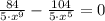 \frac{84}{5\cdot x^{9}}-\frac{104}{5\cdot x^{5}}=0