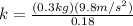 k = \frac{(0.3kg)(9.8m/s^2)}{0.18}