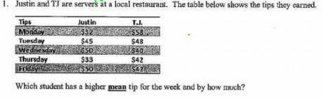 Justin and TJ are servers at a local restaurant. The table below shows the tips they earned. Which s