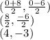 (\frac{0 +8}{2} ,\frac{0 -6}{2} )\\(\frac{8}{2} ,\frac{-6}{2} )\\(4 ,-3 )