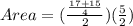 Area = (\frac{\frac{17+15}{4}}{2} )(\frac{5}{2} )