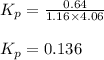 K_p=\frac{0.64}{1.16\times 4.06}\\\\K_p=0.136