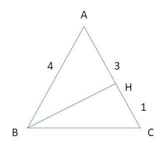 In the isosceles triangle ABC, we have AB=AC=4. The altitude from B meets AC at H. If AH=3(HC) then