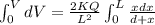 \int_{0}^{V}dV = \frac{2KQ}{L^{2}}\int_{0}^{L}\frac{xdx}{d+x}