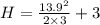 H=\frac{13.9^2}{2\times3}+3