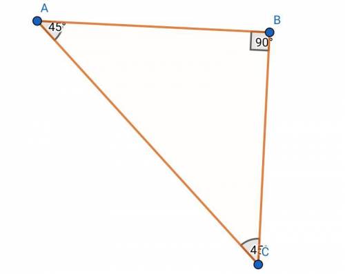 Triangle ABC is a right triangle, and angles A and C are equal but not right angles. What is the mea