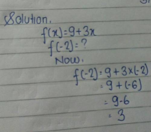 f(x) = 9 + 3x, find f(-2