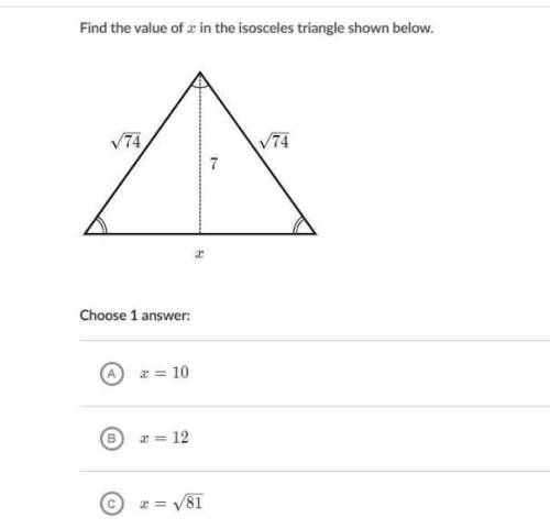 Find the value of xxx in the isosceles triangle shown below.