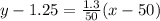 y-1.25=\frac{1.3}{50}(x-50)
