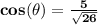 \mathbf{cos(\theta) = \frac{5}{\sqrt{26}}}