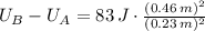 U_{B} - U_{A} = 83\,J\cdot \frac{(0.46\,m)^{2}}{(0.23\,m)^{2}}