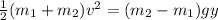 \frac{1}{2}(m_1+m_2)v^2=(m_2-m_1)gy