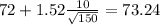 72+1.52\frac{10}{\sqrt{150}}=73.24