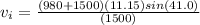 v_{i} =\frac{(980+1500)(11.15)sin(41.0)}{(1500)}