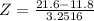 Z = \frac{21.6 - 11.8}{3.2516}