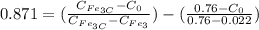 0.871 =(\frac{C_{Fe_{3C}}-C_0}{C_{Fe_{3C}}-C_{Fe_3}} )-(\frac{0.76-C_0}{0.76-0.022} )