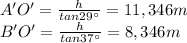A'O'=\frac{h}{tan 29^{\circ}}=11,346 m\\B'O'=\frac{h}{tan 37^{\circ}}=8,346 m