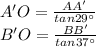 A'O = \frac{AA'}{tan 29^{\circ}}\\B'O = \frac{BB'}{tan 37^{\circ}}