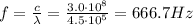 f=\frac{c}{\lambda}=\frac{3.0\cdot 10^8}{4.5\cdot 10^5}=666.7 Hz