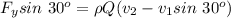 F_y sin \ 30^o =\rho Q (v_2 -v_1 sin \ 30^o)