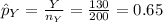 \hat p_{Y}=\frac{Y}{n_{Y}}=\frac{130}{200}=0.65
