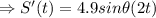 \Rightarrow S'(t)= 4.9 sin\theta(2t)