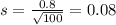 s=\frac{0.8}{\sqrt{100} }=0.08