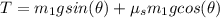 T=m_1gsin(\theta)+\mu_sm_1gcos(\theta)