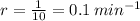 r=\frac{1}{10}=0.1\, min^{-1}
