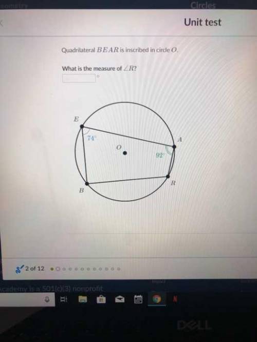 Quadrilateral B E A R is inscribed in circle O what os the measure of angle R