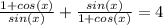 \frac{1+cos(x)}{sin(x)}+\frac{sin(x)}{1+cos(x)}=4
