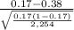 \frac{0.17-0.38}{\sqrt{\frac{0.17(1- 0.17)}{2,254} } }