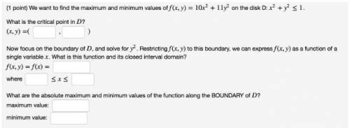 Now focus on the boundary of D, and solve for y2. Restricting f(x,y) to this boundary, we can expres