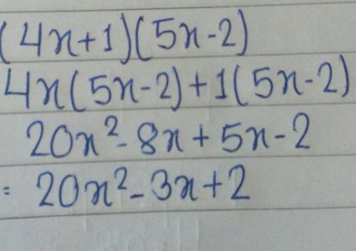 (4x+1)(5x-2) Multiplying polynomials