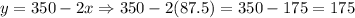 y=350-2x\Rightarrow 350-2(87.5)=350-175=175