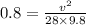 0.8=\frac{v^2}{28\times 9.8}