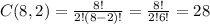 C(8,2)=\frac{8!}{2!(8-2)!}=\frac{8!}{2!6!}=28