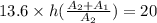 13.6\times h(\frac{A_2+A_1}{A_2})=20