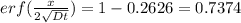 erf(\frac{x }{2\sqrt{Dt} } )= 1-0.2626 = 0.7374