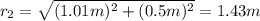 r_2=\sqrt{(1.01m)^2+(0.5m)^2}=1.43m