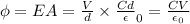 \phi=EA=\frac{V}{d}\times \frac{Cd}\epsilon_0}=\frac{CV}{\epsilon_0}