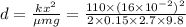 d=\frac{kx^2}{\mu mg}=\frac{110\times (16\times 10^{-2})^2}{2\times 0.15\times 2.7\times 9.8}