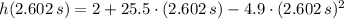 h (2.602\,s) = 2 + 25.5\cdot (2.602\,s)-4.9\cdot (2.602\,s)^{2}