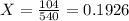X = \frac{104}{540} = 0.1926