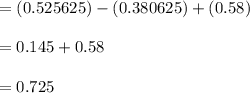 = (0.525625) - (0.380625) + (0.58)\\\\= 0.145 + 0.58\\\\= 0.725