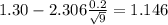 1.30-2.306\frac{0.2}{\sqrt{9}}=1.146