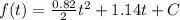 f(t) = \frac{0.82}{2}t^2 +1.14 t +C